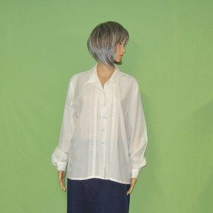 ESSENTIALS by Worthington Vintage LS Button Up Blouse Size 14M ~ Cream